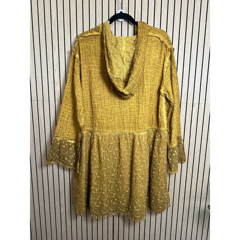 021 Jaded Gypsy Elysia Textured Gauze Hooded Lace Tunic Top (S/M, Yellow, EUC) - Picture 3 of 5